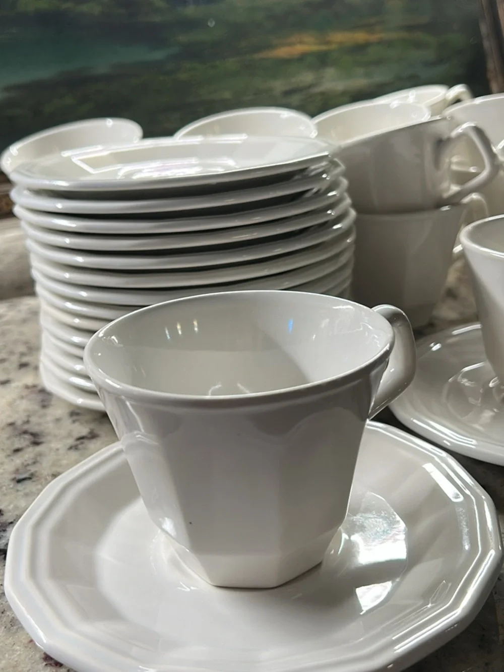 Vintage Ironstone Set of 16 Cups &Saucers Creamy White